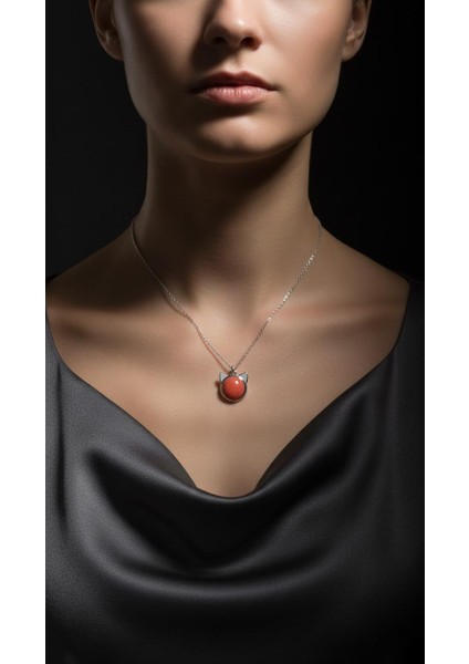 Mercan Taşlı Kedi Gümüş Kolye indirimleri