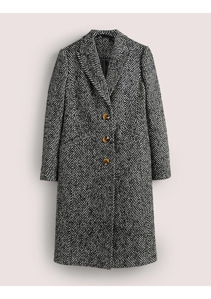 Balık Sırtı Desenli Kaşe Kaşmir Kaban astarlı