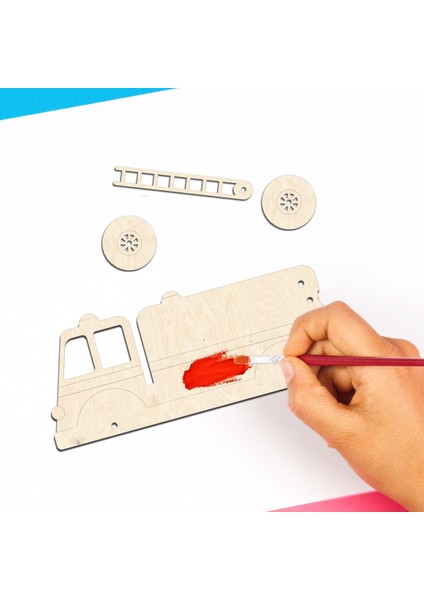 İtfaiye Ahşap Boyama Figürleri ve Etkinlik Seti Eğitici Çocuk Aktivite Okul Öncesi Boyasız fırsatları