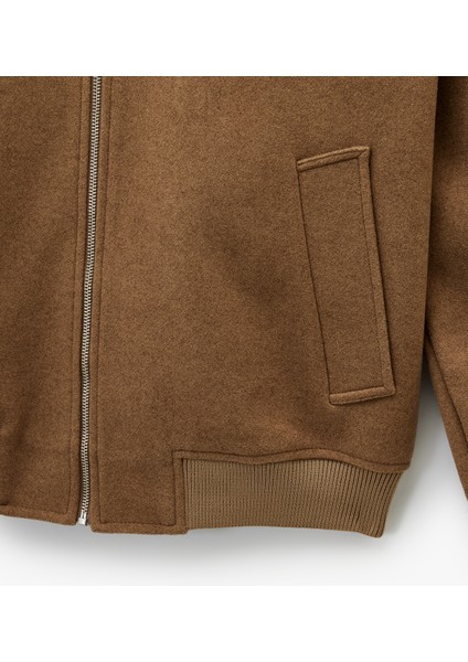 Uzun Kollu Cepli Fermuarlı Gömlek Yaka Kaşe Bomber Ceket modelleri