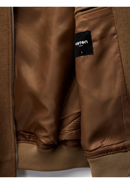 Uzun Kollu Cepli Fermuarlı Gömlek Yaka Kaşe Bomber Ceket fırsatları