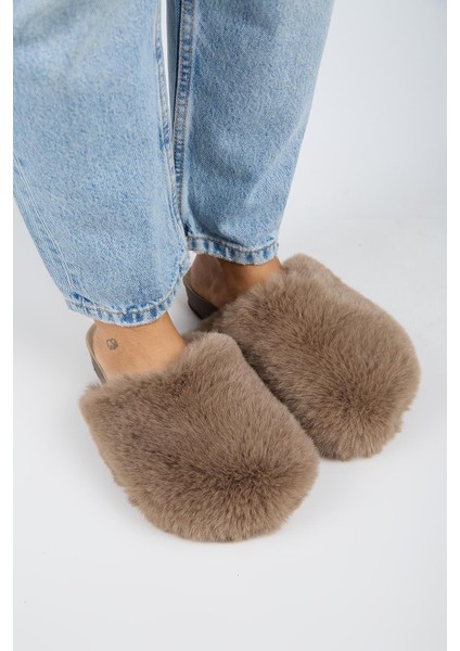 Gaye Kadın Peluş Düz Koyu Vizon Terlik fiyatları