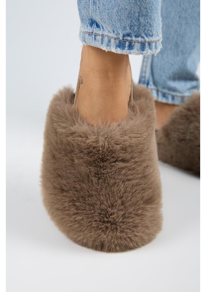 Gaye Kadın Peluş Düz Koyu Vizon Terlik indirimleri