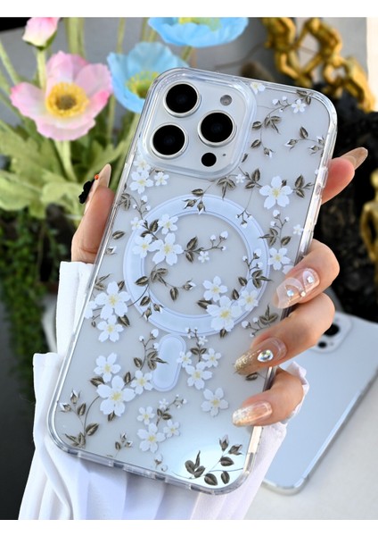 Iphone 14 Promax Uyumlu Çiçekli Gerçek Magsafe Özellikli Şeffaf Baskılı Kılıf fiyatları