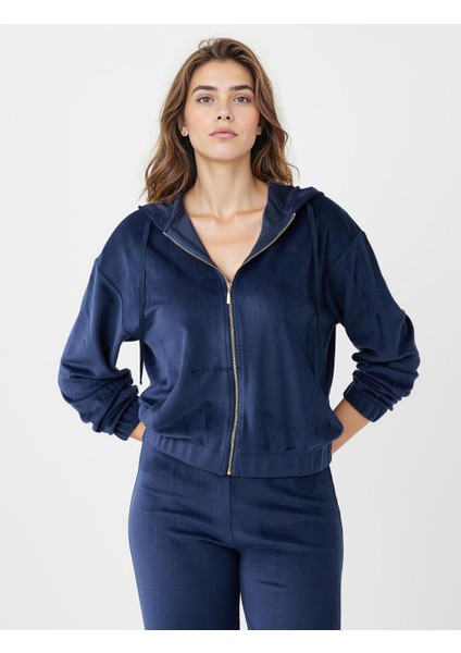 Lacivert Uzun Kollu Kapüşonlu Polar Örme Sweatshirt fiyatları