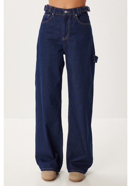 Kemer Detaylı Geniş Paça Jean P0298 LRI0026 Koyu Mavi fırsatları