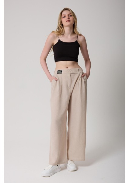 Kadın Yüksek Bel Cırtlı Palazzo Pantolon