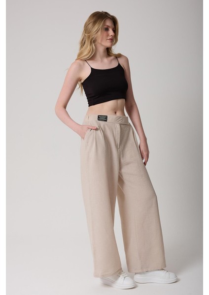 Kadın Yüksek Bel Cırtlı Palazzo Pantolon fiyatları