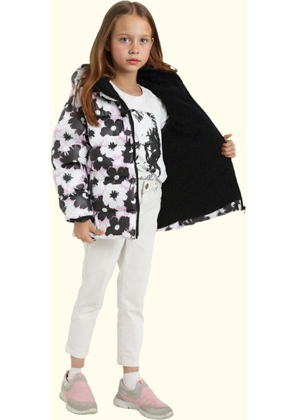 Kız Çocuk Pusula Desen Polar Su ve Rüzgar Geçirmez Kapüşonlu Şişme Kışlık Mont fiyatları