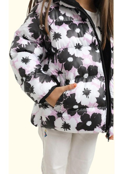 Kız Çocuk Pusula Desen Polar Su ve Rüzgar Geçirmez Kapüşonlu Şişme Kışlık Mont indirimleri