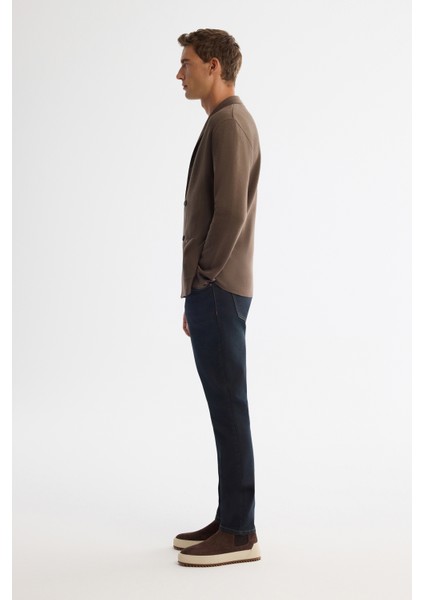 Erkek Vizon Mono Yaka Kruvaze Torba Cepli Yün Karışımlı Triko Regular Fit Hırka A42Y5153