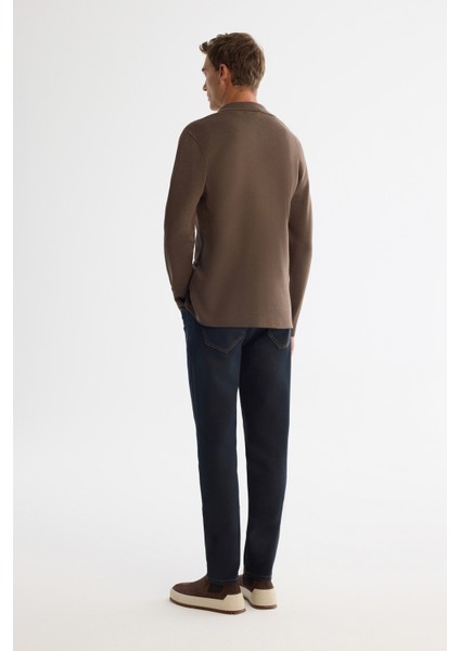 Erkek Vizon Mono Yaka Kruvaze Torba Cepli Yün Karışımlı Triko Regular Fit Hırka A42Y5153