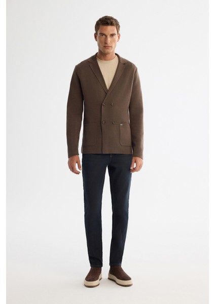 Erkek Vizon Mono Yaka Kruvaze Torba Cepli Yün Karışımlı Triko Regular Fit Hırka A42Y5153