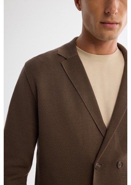 Erkek Vizon Mono Yaka Kruvaze Torba Cepli Yün Karışımlı Triko Regular Fit Hırka A42Y5153