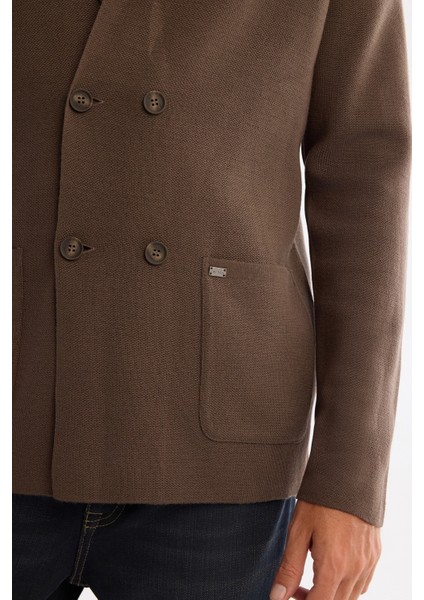 Erkek Vizon Mono Yaka Kruvaze Torba Cepli Yün Karışımlı Triko Regular Fit Hırka A42Y5153