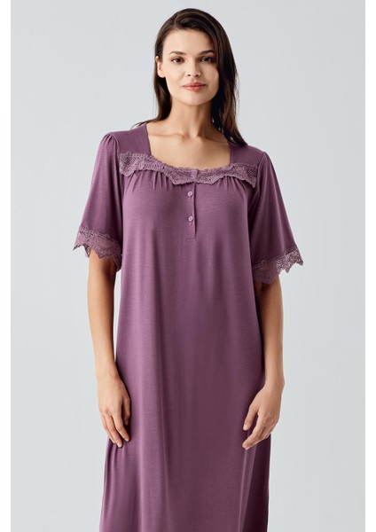 Dantelli Düğmeli Kısa Kollu Esnek Viskoz Uzun Gecelik 17111 fiyatları
