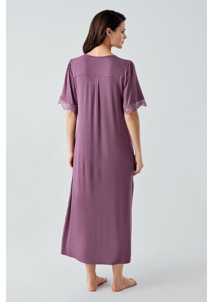 Dantelli Düğmeli Kısa Kollu Esnek Viskoz Uzun Gecelik 17111 modelleri