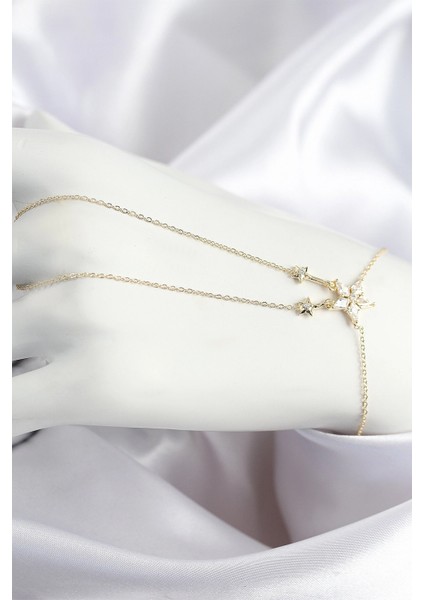 Pirinç Zirkon Taşlı Yıldız Model Gold Renk Şahmeran - TJ-SN710