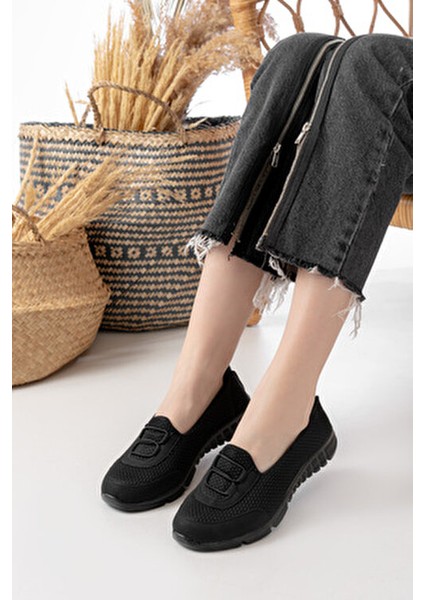 Kadın Babet Siyah Bağcık Detaylı Rahat Hafif Anne Ayakkabısı Günlük Ayakkabı spor ayakkabı