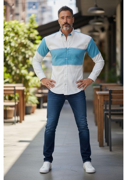 Klasik %100 Cotton Uzun Kollu Terletmeyen Kışlık Flanel Kumaş 2 Renkli Çizgili Gömlek (Regular Kalıp)