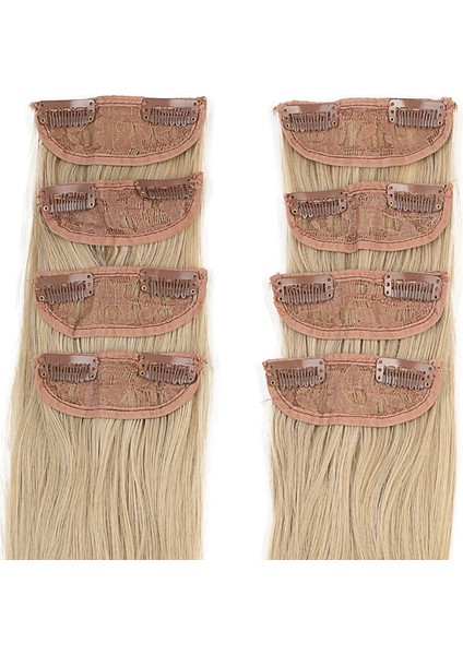 Fiber Sentetik Düz 8 Parça Çıt Çıt - Kumral Beyaz Platin Röfleli modelleri