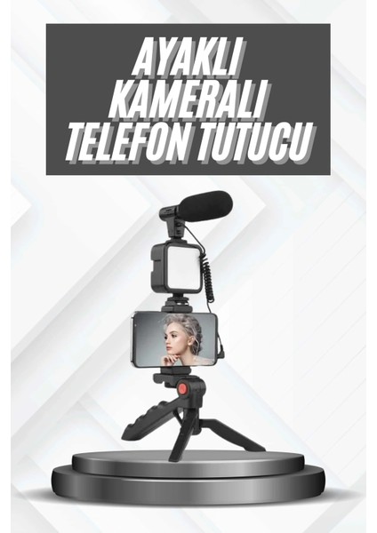 Telefon Tutucu Mikrofonlu Işıklı Youtuber Video Kayıt