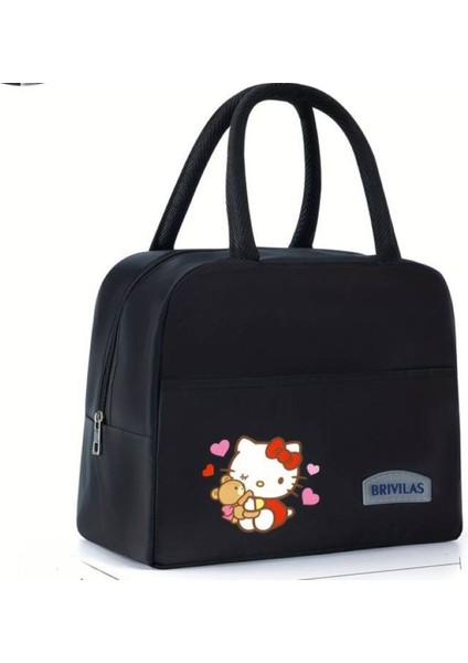Beslenme Çantası Hello Kitty Figürlü Izoleli Sıcak Soğuk Koruma Siyah AD55004
