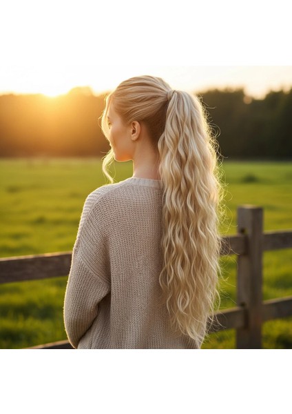 Bağlamalı Kabarık Dalgalı At Kuyruğu - Kumral Beyaz Platin Röfleli