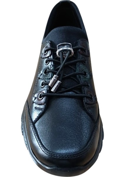 Palovit 027 Kadın Hakiki Deri Lastikli Düz Taban Comfort Günlük Ayakkabı Siyah modelleri