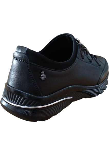 Palovit 027 Kadın Hakiki Deri Lastikli Düz Taban Comfort Günlük Ayakkabı Siyah indirimleri