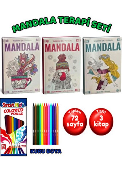 Mandala Büyükler Için Boyama Seti - Adet Terapi Boyama Kitabı Kalem Seti
