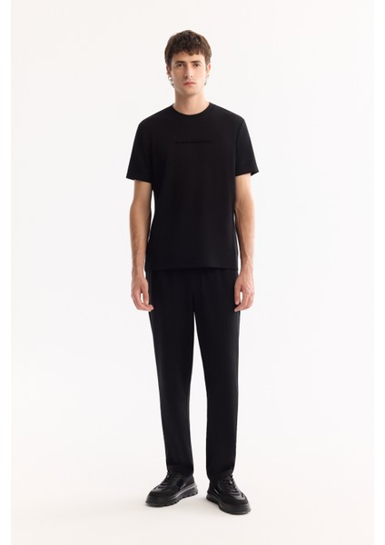 Erkek Siyah Beli Lastikli Bağcıklı Kolay Ütülenen Jogger Relaxed Fit Pantolon A52Y3041