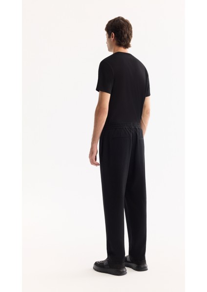 Erkek Siyah Beli Lastikli Bağcıklı Kolay Ütülenen Jogger Relaxed Fit Pantolon A52Y3041