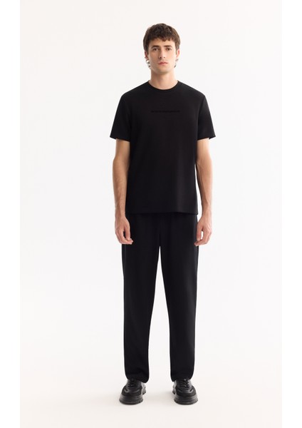 Erkek Siyah Beli Lastikli Bağcıklı Kolay Ütülenen Jogger Relaxed Fit Pantolon A52Y3041