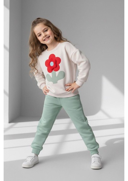 Dokulu Papatya Desenli Kız Çocuk Kışlık takım - Yeşil fiyatları
