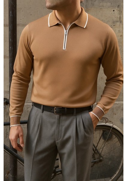 Erkek Günlük Çizgili Trend Kahve Polo Yaka Kazak fiyatları