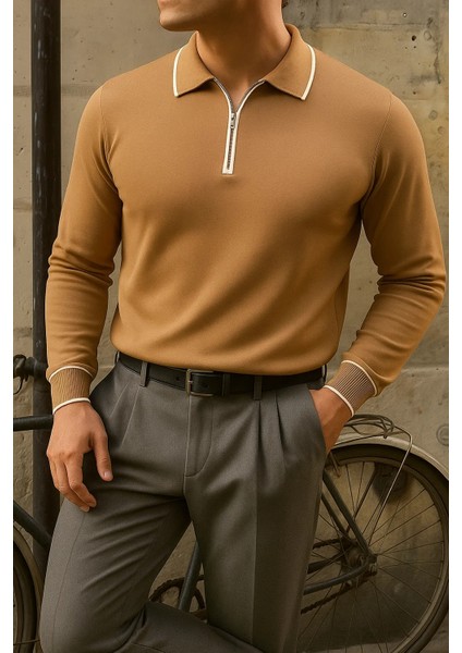 Erkek Günlük Çizgili Trend Kahve Polo Yaka Kazak fırsatları