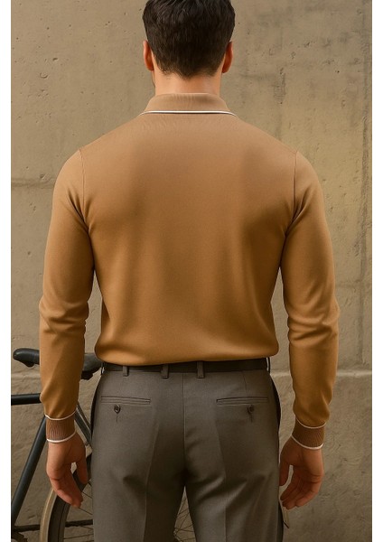 Erkek Günlük Çizgili Trend Kahve Polo Yaka Kazak indirimleri