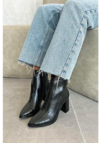 Fergal Kadın Topuklu Kroko Bot Siyah modelleri