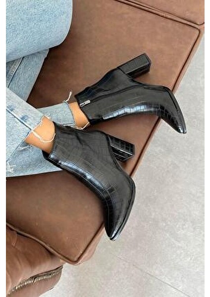 Fergal Kadın Topuklu Kroko Bot Siyah fırsatları