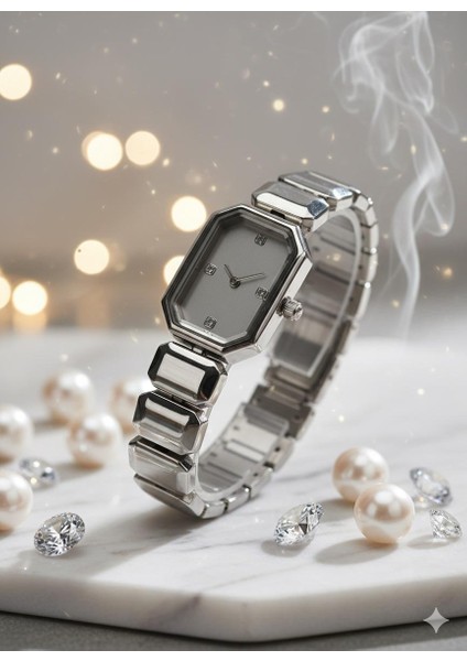 Altın Renk Dikdörtgen Kadran Kadın Kol Saati