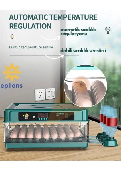 Lisinya Profesyonel 130 Yumurtalık Otomatik Kuluçka Makinesi Tavuk Bıldırcın Güvercin Kaz Hindi Wi-Fi Kamera ( Lisinya )