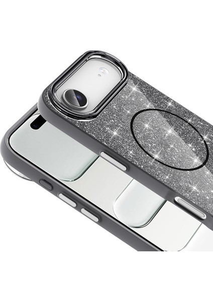 iPhone 17 Air Kılıf M-Safe Şarj Özellikli Parlayan Simli Zore Okso Kapak + Hayalet Ekran Koruyucu modelleri