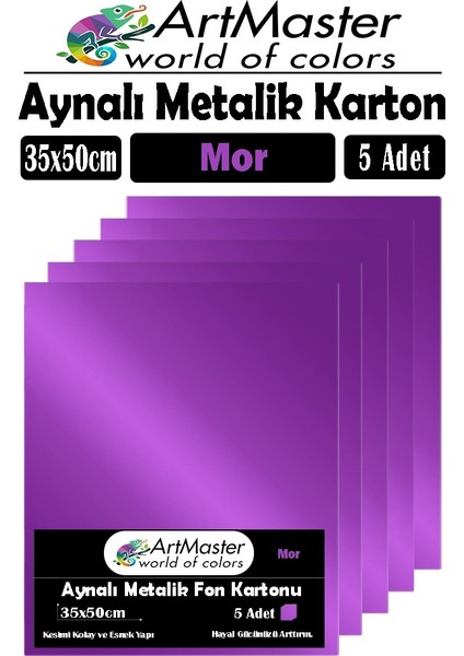 Mor Renkli 35X50 Metalik Aynalı Fon Kartonu 5 Adet 1 Paket Artmaster Metalik Aynalı Fon Kartonu