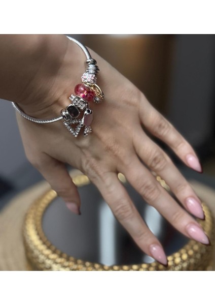 Gümüş Renk Charmlı Balıklı Pembe Pandora Çelik Bileklik - Pembe ve Taşlı Charm'lı Hazır Set Bileklik fiyatları