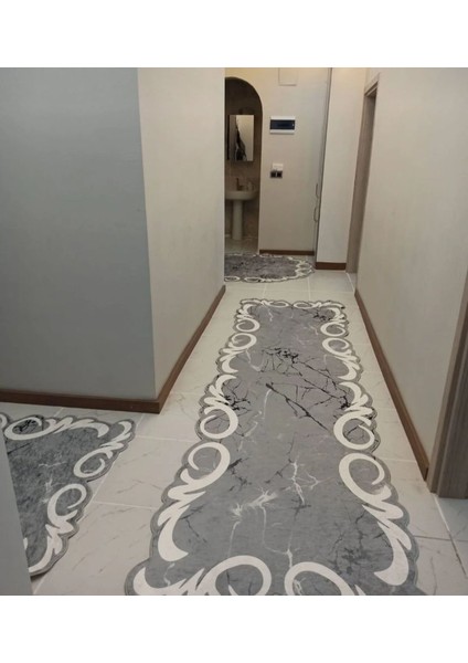 Kaymaz Tabanlı Makinede Yıkabilir Kolay Silinebilir Leke Tutmaz Yolluk Salon Mutfak Halısı