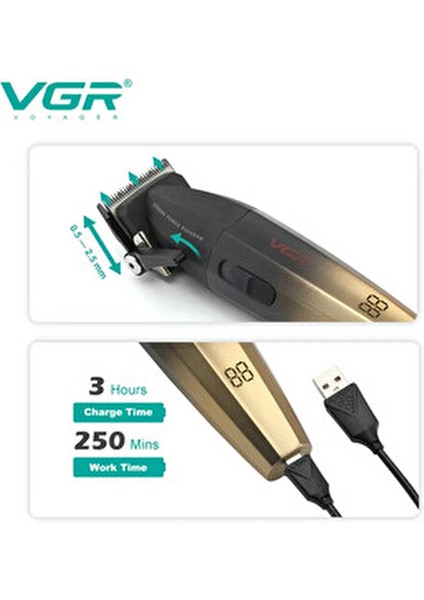 Original Vgr Metal 9000RPM Professional Men's Hair Clipper Rechargeable Hair Trimmer Barber Cordl... indirimleri