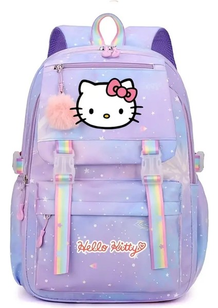 Çocuk Sırt Çantası Hello Kitty Renkli Figürlü 4 Bölmeli Geniş Kapasiteli Mor (43CM*29CM*15CM) AD9663
