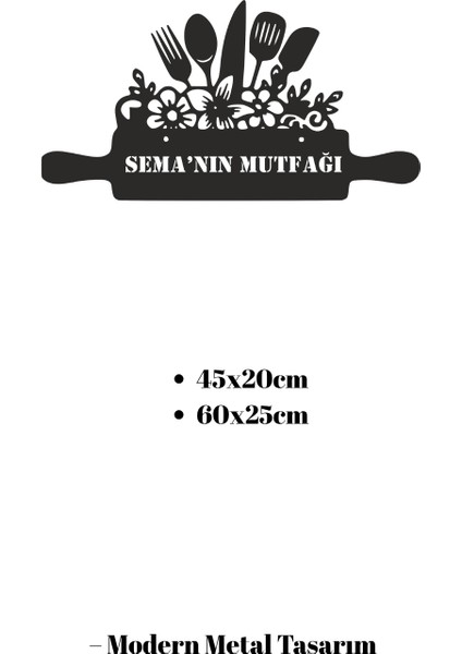 Kişiselleştirilmiş Isimli Metal Mutfak Tablosu Dekoratif Oklava Çiçek Figürü Ev Hediyesi