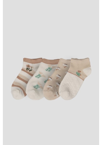 4 Çift Yazlık Pamuklu Kız Çocuk Patik Çorabı